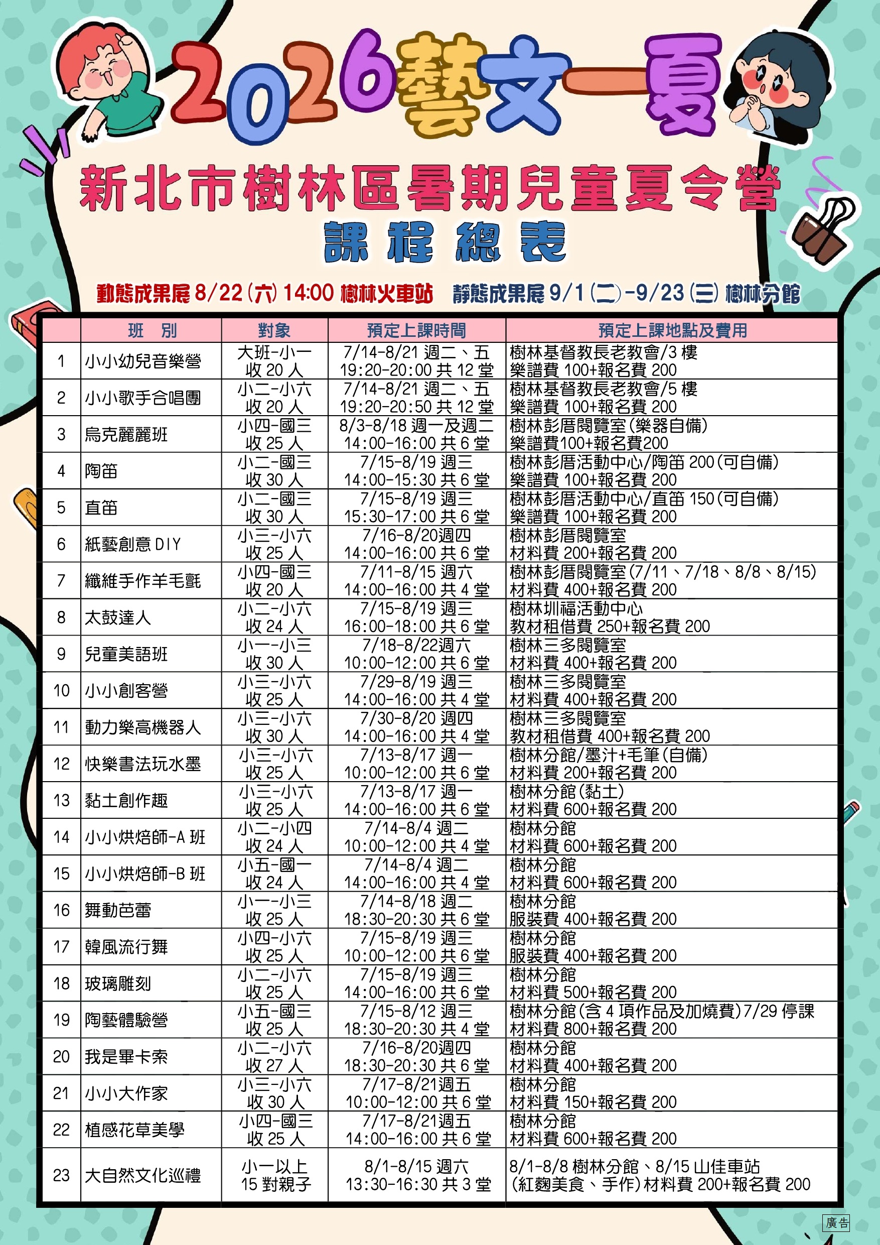樹林藝文一夏暑期兒童夏令營